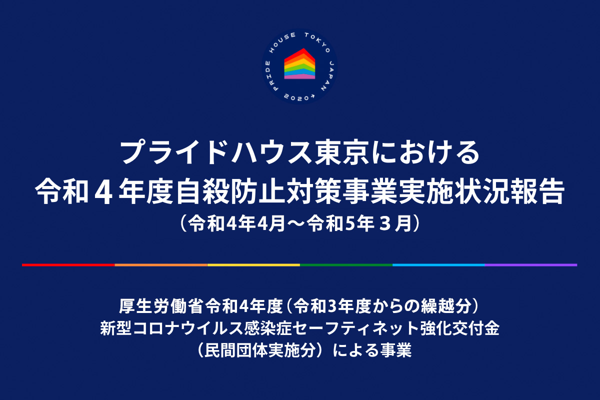 プライドハウス東京における令和4年度自殺防止対策事業実施状況報告書を作成しました。